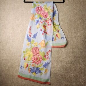 Lauren Ralph Lauren Floral Scarf Blue Sheer Botanical Rose Print 51"L x 11"W
